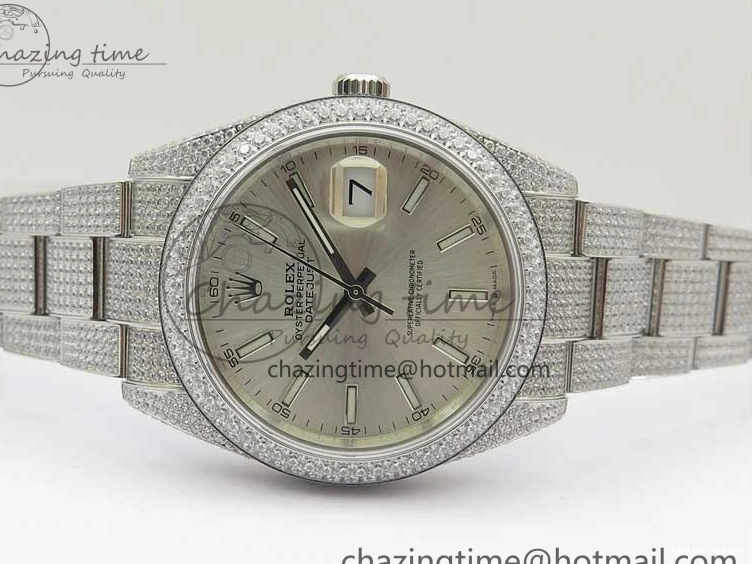 0224 Practical DateJust 41 126334 904 Full Paved Diamonds BP Maker Best Edition Silver Dial on Oyster Bracelet A 2542